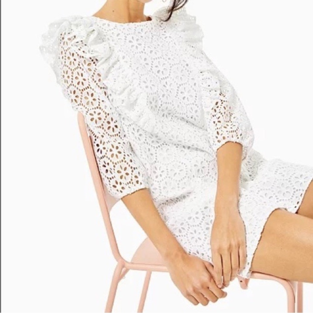 Lilly Pulitzer Primm Dress Size Small In Resort White Preppy Dainty Eyelet - Picture 13 of 13